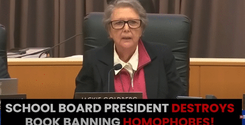School Board President Jackie Goldberg calls out and destroys homophobic protesters.
